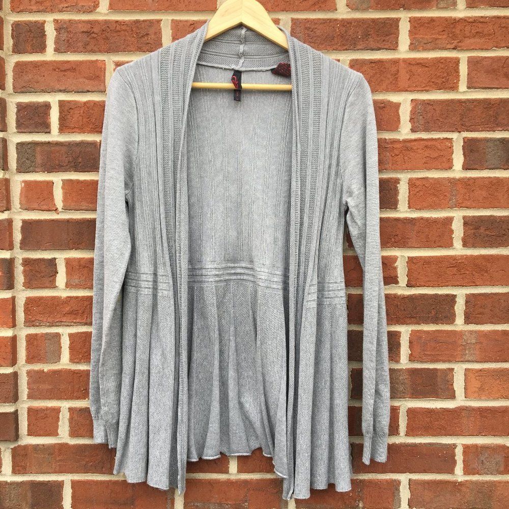 Open Front Textured Pleated Knit Cardigan Gray Medium Yoki